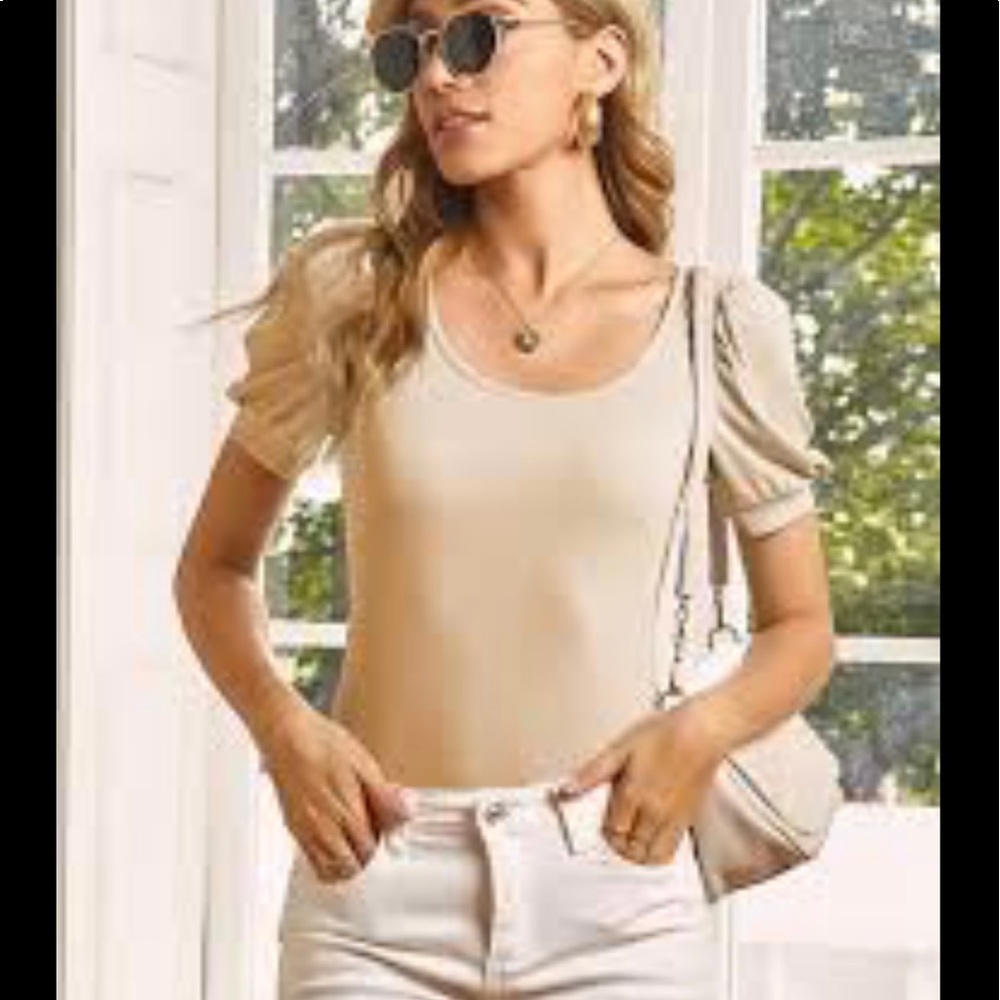 Forever 21 Beige Ruffled Lace Sleeve Top Size Large Romantic Boho Casual